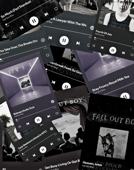 collage of fall out boy songs from Spotify