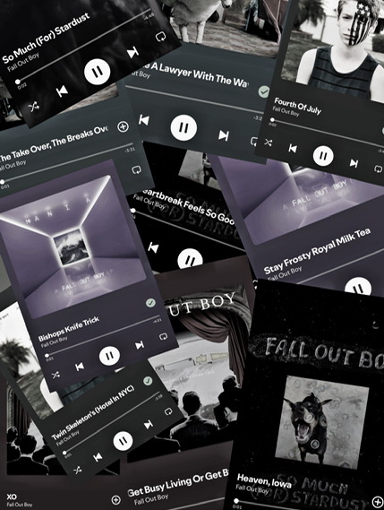 collage of fall out boy songs from Spotify