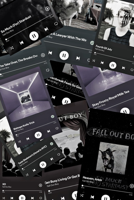 collage of fall out boy songs from Spotify